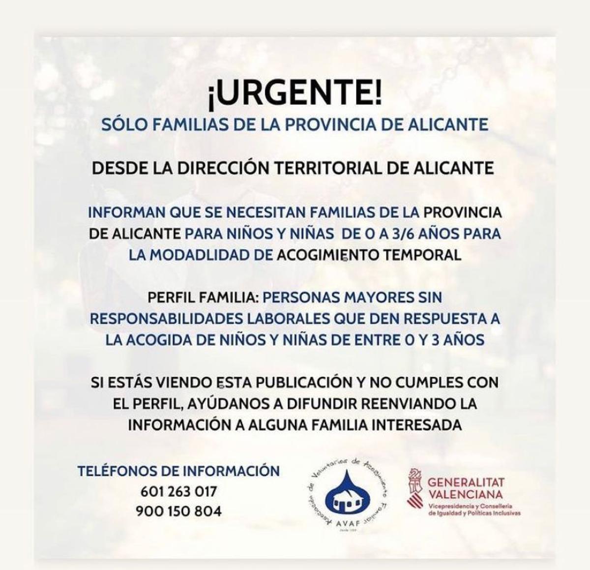 Llamamiento a la colaboración en acogida de niños