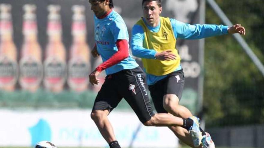 Lago y Augusto, durante un entrenamiento. // R. Grobas