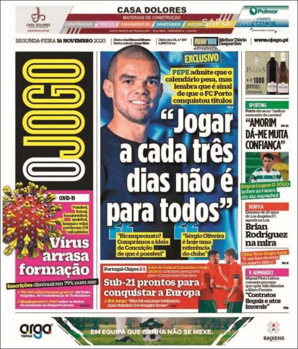 Portada O JOGO lunes 16 noviembre 2020