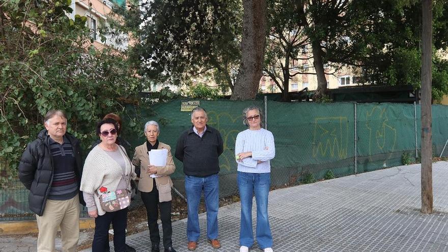 Vecinos y dirigentes vecinales de Virgen de Belén delante de la zona verde abandonada de la calle Chico del Matadero, 10