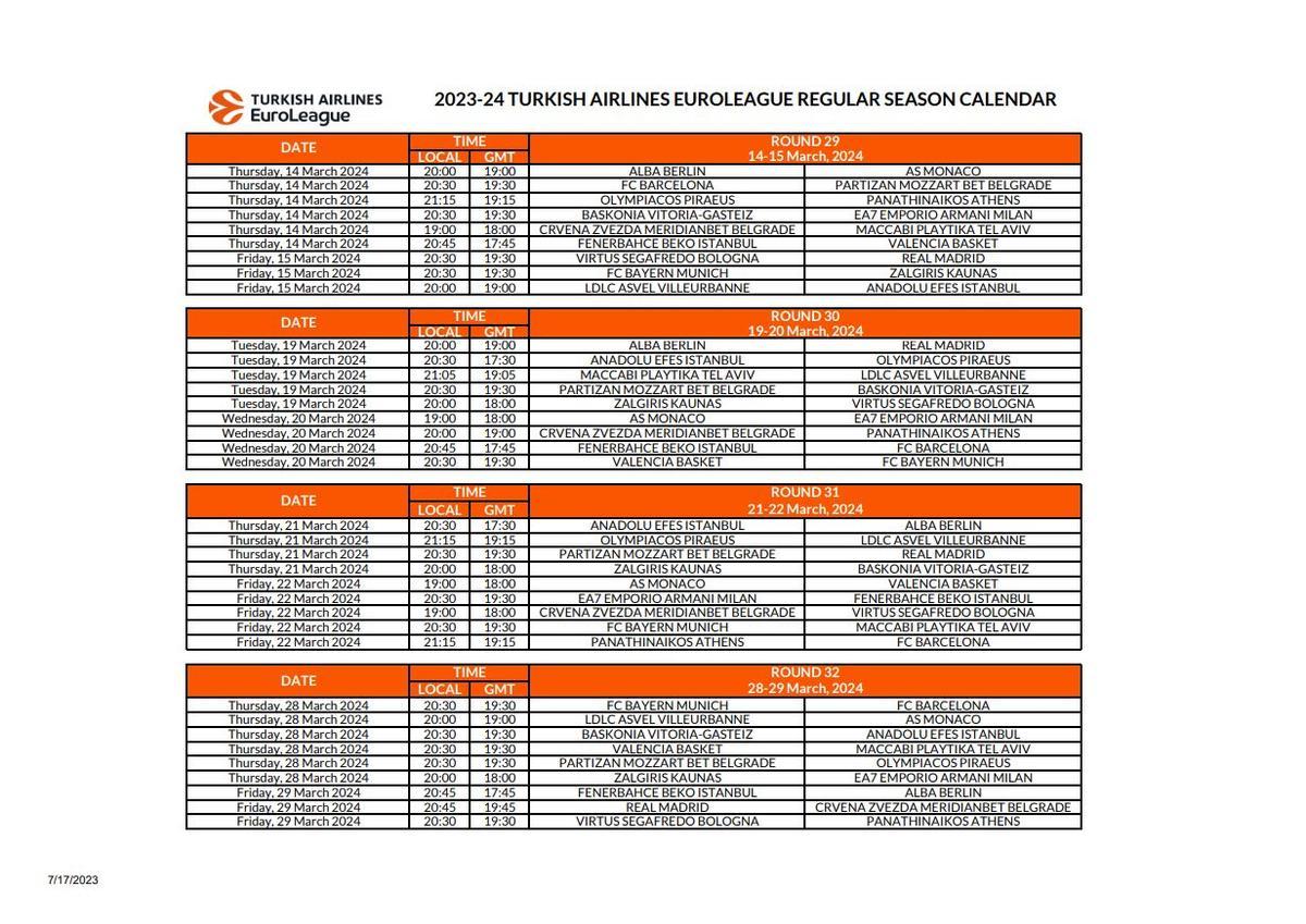 2023-24 TURKISH AIRLINES EUROLEAGUE REGULAR SEASON CALENDAR - Pg 8