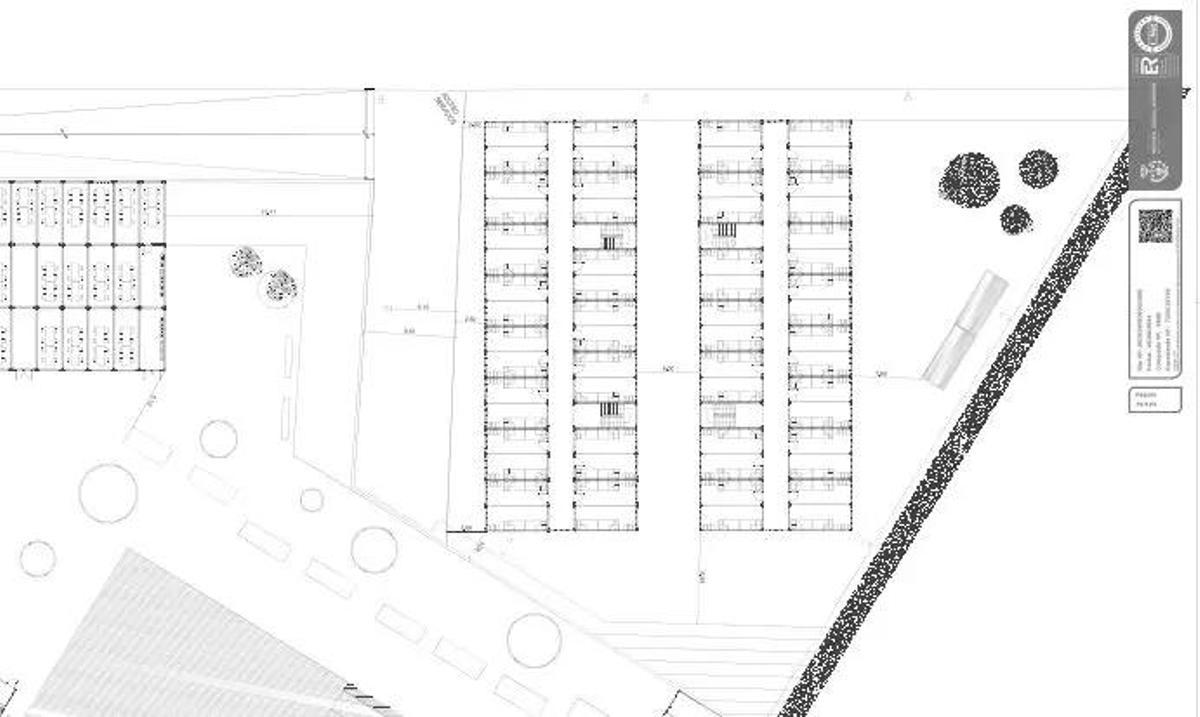 Plano de las dependencias prefabricadas en el entorno del edificio
