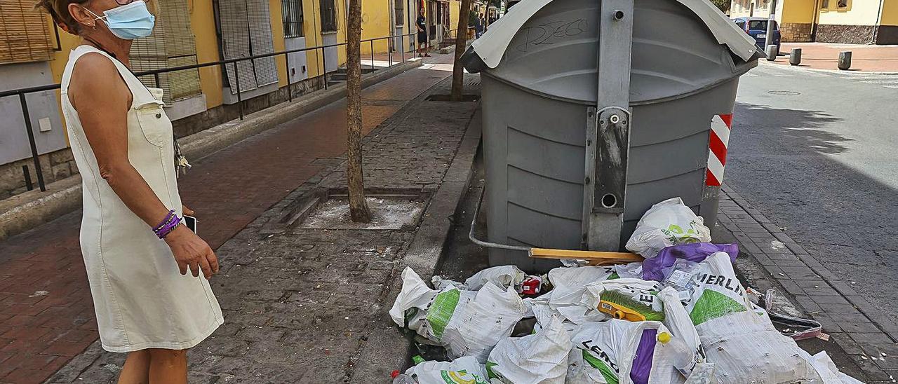 Imágenes realizadas este martes en calles de la Zona Norte, con basura fuera de los contenedores y pancartas en los edificios contra las plagas y la suciedad. | HÉCTOR FUENTES