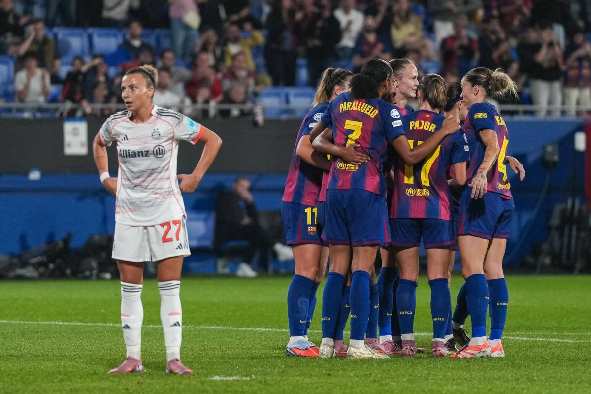 Partido de la Liga de Campeones femenina entre el FC Barcelona y el Bayern de Múnich, disputado en el Estadio Johan Cruyff de Sant Joan Despí, el 7 de octubre de 2025.