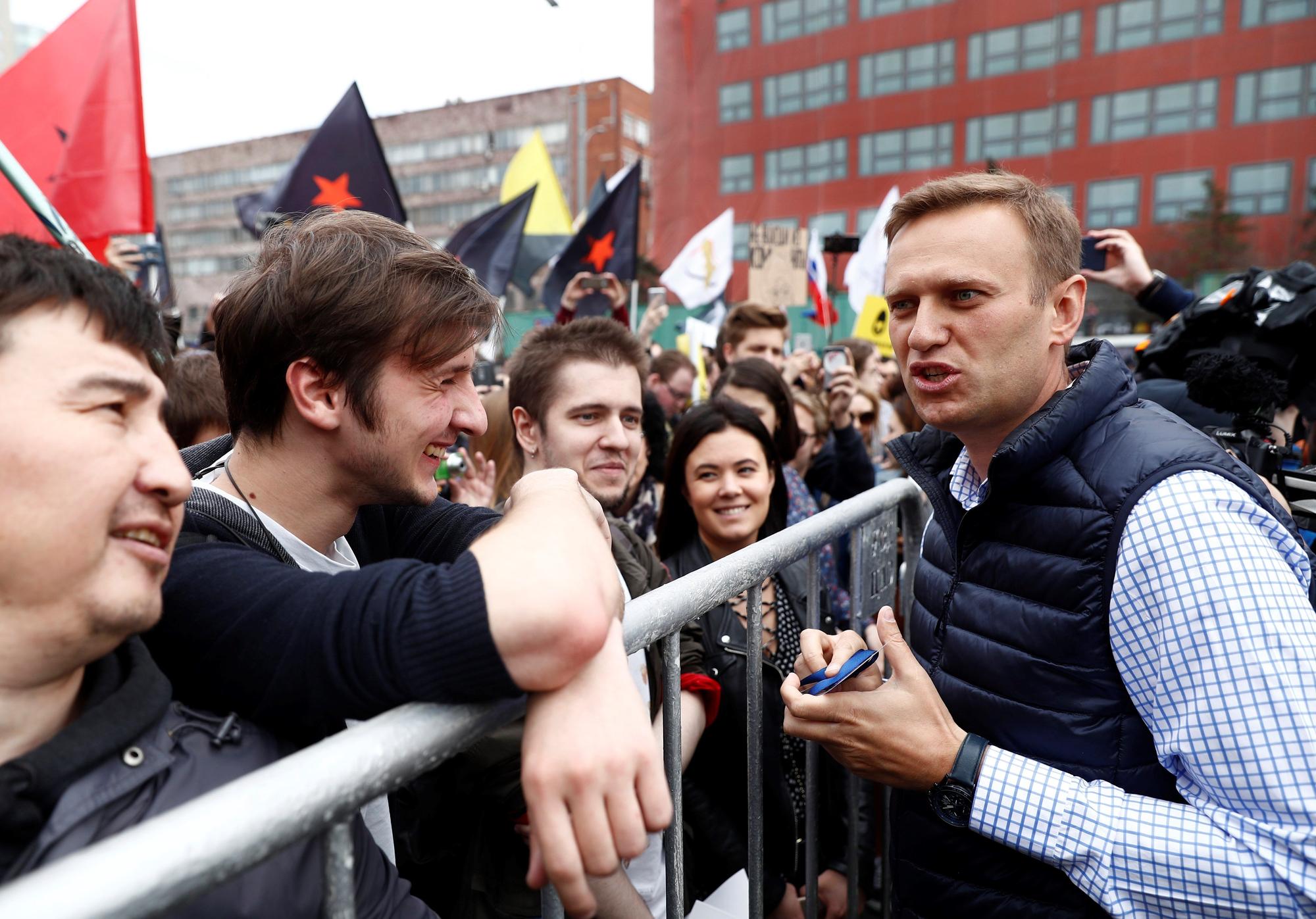 Alexéi Navalni, líder opositor en Rusia, en una manifestación en Moscú