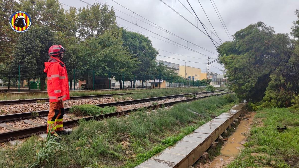 Un árbol caído ha obstaculizado las vías del tren en Massanassa.