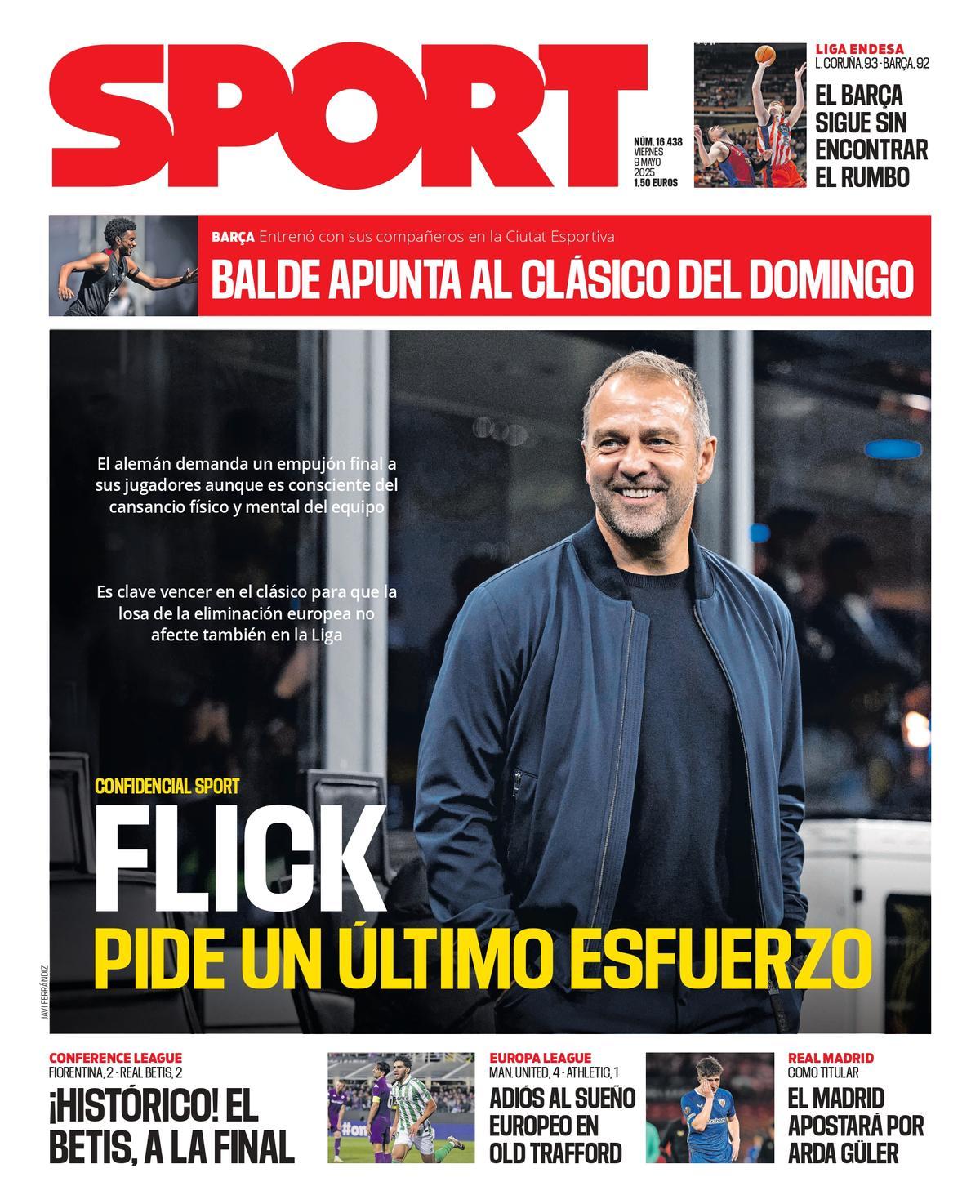 Esta es la portada de SPORT de hoy viernes, 9 de mayo de 2025