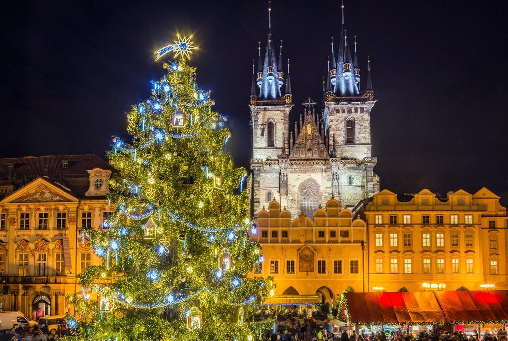 La Plaza de la Ciudad Vieja con el antiguo ayuntamiento y el árbol que cada año ilumina la ciudad