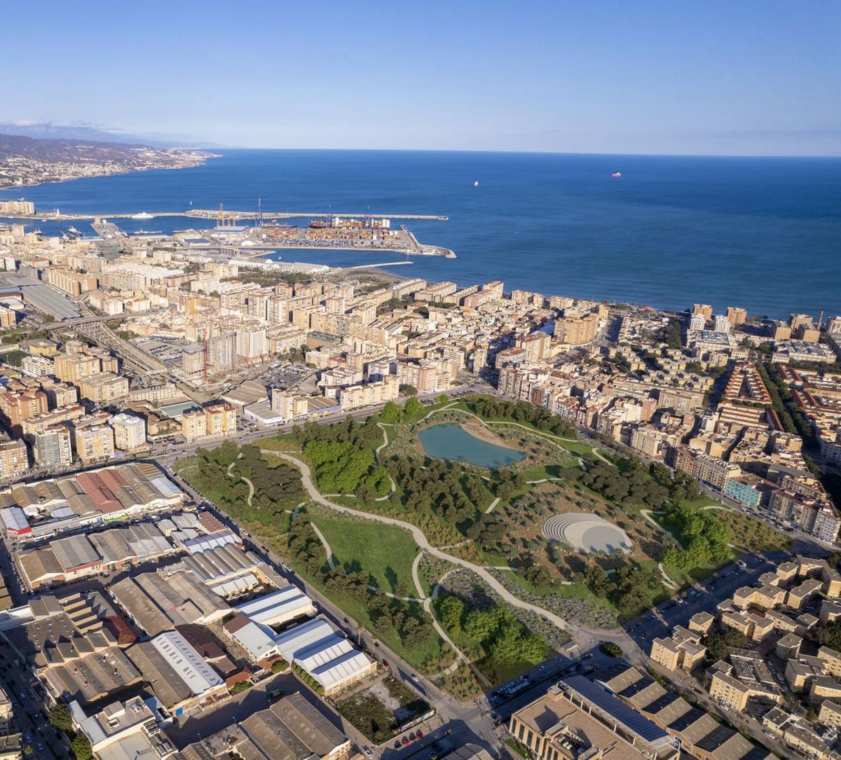 Infografía con la propuesta ciudadana de un bosque de 177.000 m2 en los antiguos terrenos de Repsol.  | LA OPINIÓN