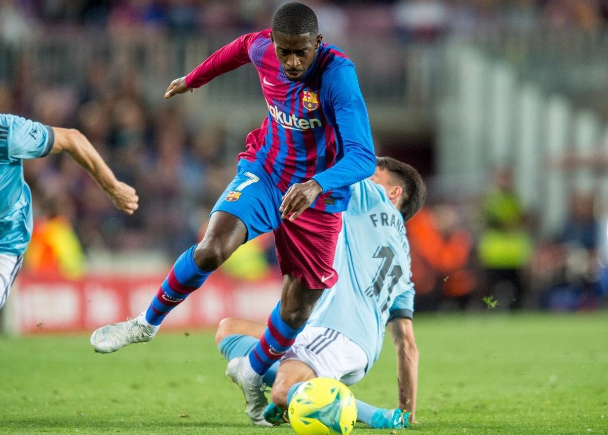 Dembélé, en una jugada de ataque en el Barça-Celta del Camp Nou.