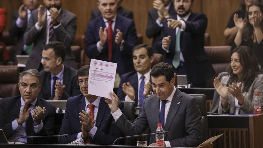 Juanma Moreno, este jueves en el Parlamento andaluz.