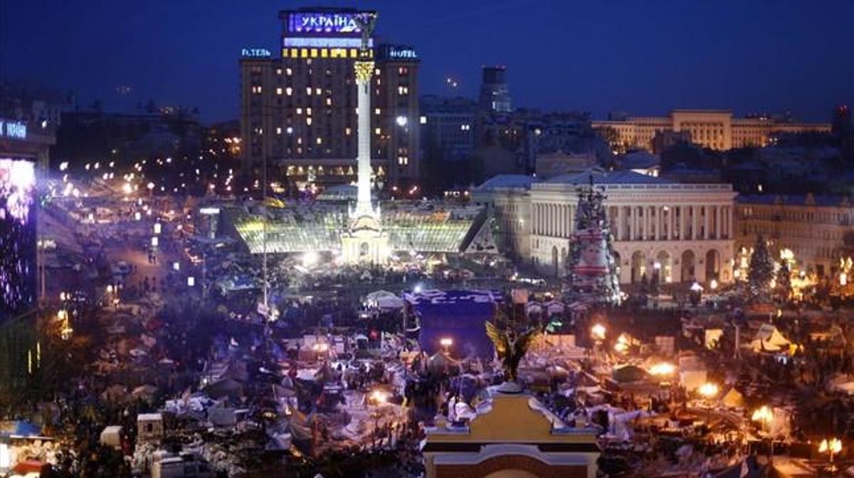 Aspecte de la plaça de la Independència al centre de Kíev.