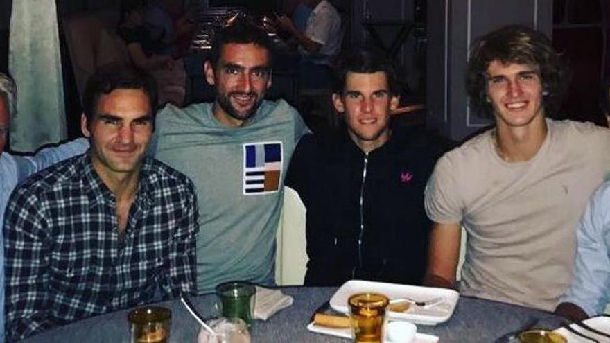 Imagen de la cena entre Federer y Nadal.