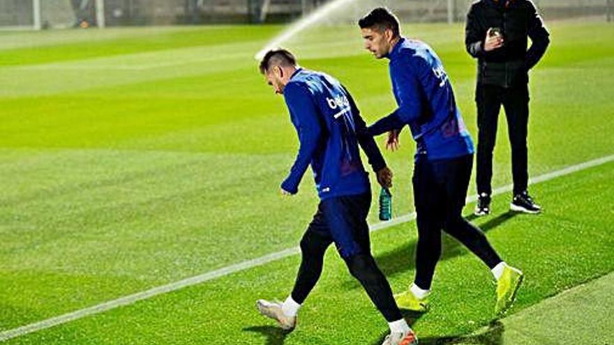 Luis Suárez i Messi al camp d&#039;entrenament ahir al vespre