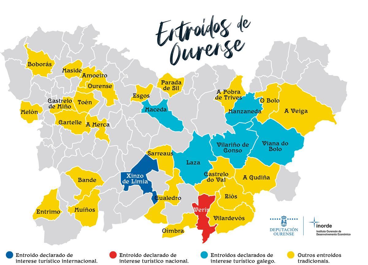 Mapa de los Entroidos de la provincia de Ourense 2024.