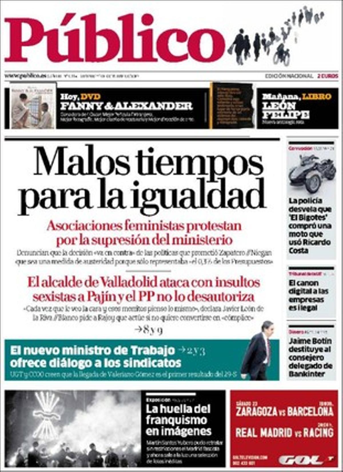 ’Público’ destaca a dins que el PP veu necessari afinar el seu discurs i perfilar millor l’alternativa després dels canvis del Govern de José Luis Rodríguez Zapatero, i que una de cada tres llars espanyoles no pot arribar a final de mes.