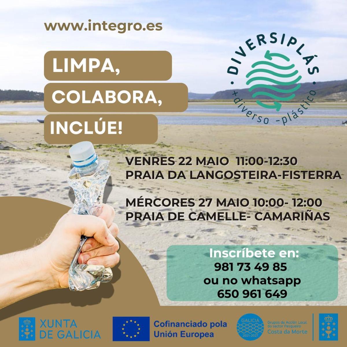 Cartel divulgativo das limpezas de praias programadas por Íntegro.