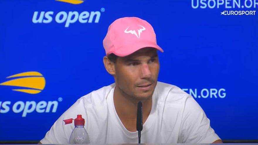 Rafa Nadal, durante su intervención en la rueda de prensa del US Open, que se disputa en Nueva York