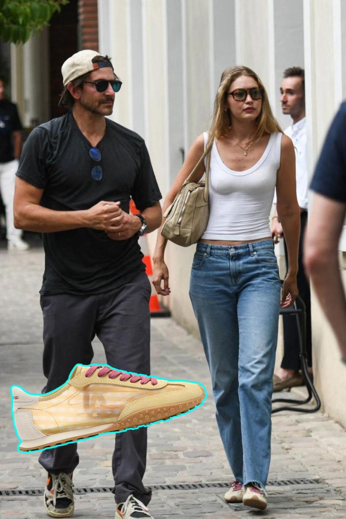 Gigi Hadid andando por París con unas zapatillas Hoff