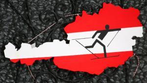 EPA9307. PRAGELATO PLAN (ITALIA), 27/02/2019.- Imagen de archivo realizada el 21 de febrero de 2006 que muestra a un esquiador de fondo sobre el mapa de Austria con los colores naciones en la casa del equipo de esquí de fondo austriaco, en Pragelato Plan (Italia). Al menos nueve personas han sido detenidas este miércoles en una operación antidopaje realizada en la localidad alemana de Erfurt y en la austríaca de Seefeld, donde se está celebrando el Mundial de esquí nórdico, informaron hoy las autoridades de Austria. EFE/ Christian Bruna