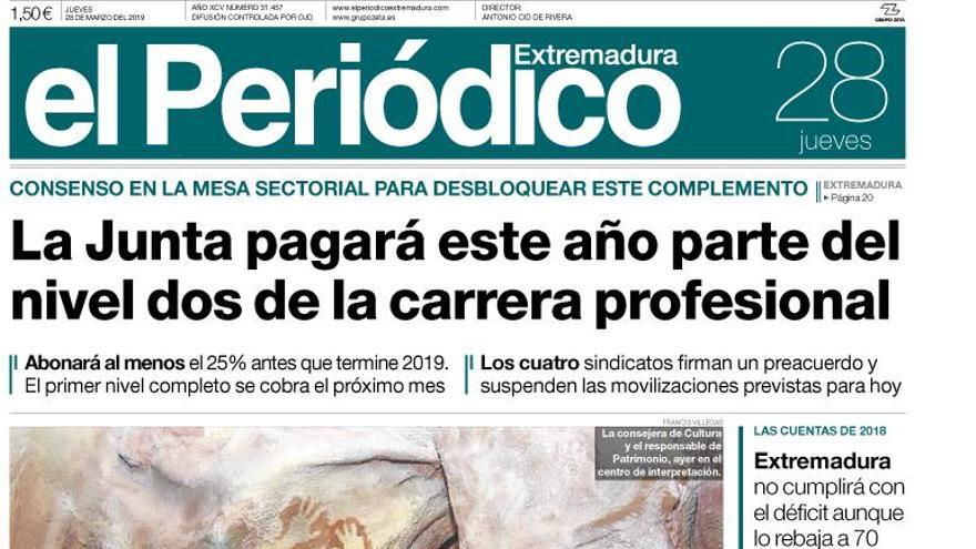 Esta es la portada de EL PERIÓDICO EXTREMADURA correspondiente al día 28 de marzo del 2019