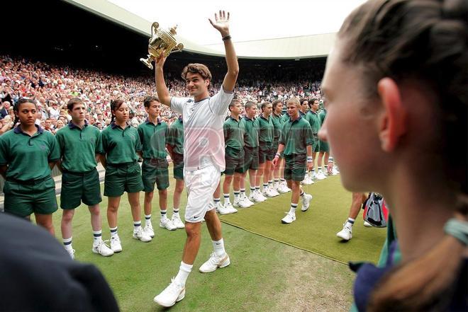 Federer celebrando el título del 2005