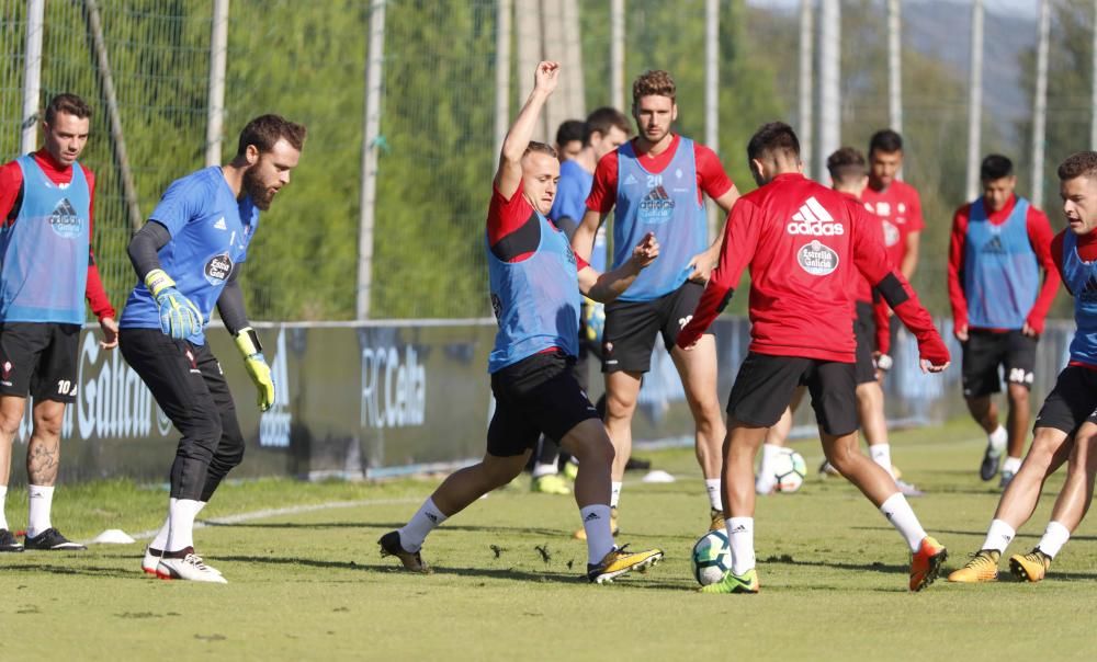 Los jugadores celestes ultiman los preparativos para su visita al Espanyol.