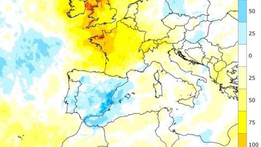 Mapa de las horas de sol en abril.