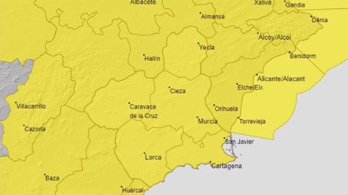 Toda la Región de Murcia permanecerá en alerta amarilla este domingo.