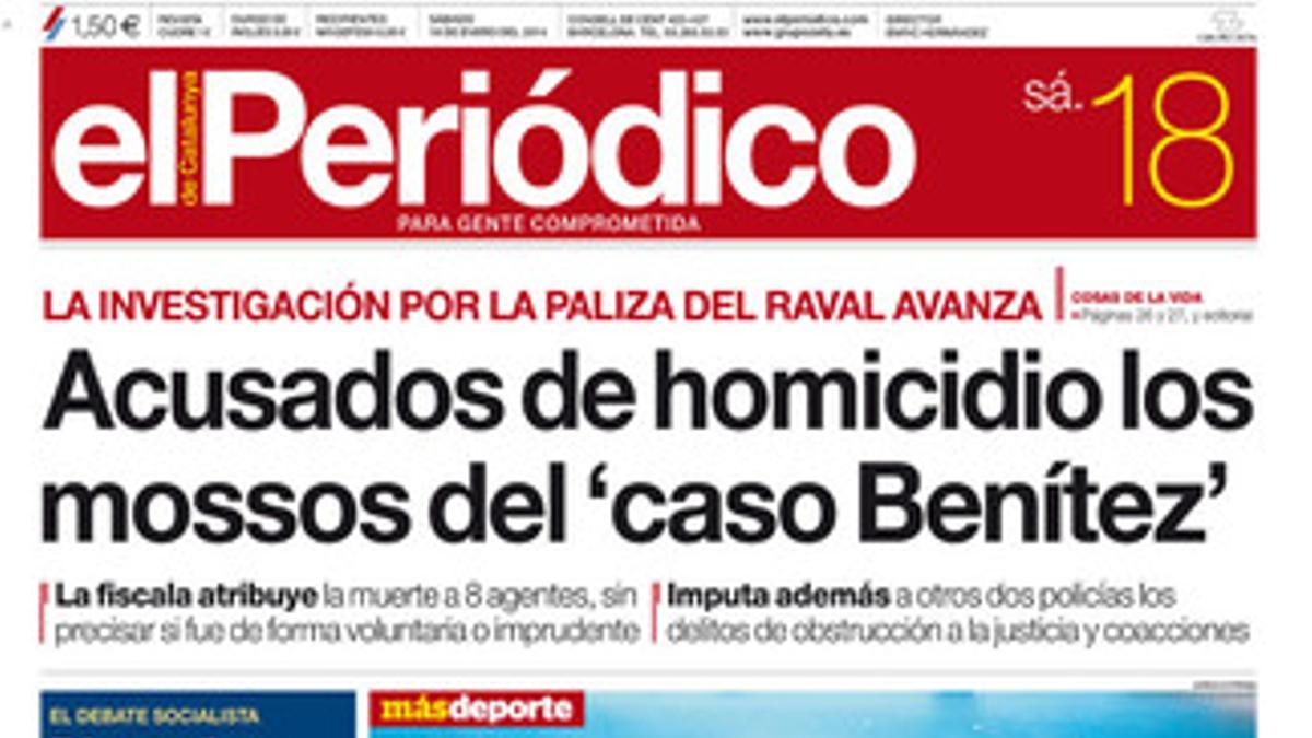 La portada de EL PERIÓDICO (18-1-2014).
