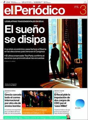 EL PERIODICO, a més de les notícies de portada, també destaca a dins la confusió a la Sagrada Família per l’accés al barri arran del dia del Papa, que el Ministeri de Ciència destina 42,3 milions a sis universitats de Catalunya, que Hereu fia a l’àrea metropolitana i al sector privat la Barcelona del 2020; que els contractes per a ’ni-ni’ exclouran empreses amb acomiadaments sense causa, que les marques de cotxes qüestionen la seva inversió a Espanya; l’empat del Barça a Copenhaguen i la polèmica dels entrenadors Guardiola i Solbakken per Pinto; que la consulta de la ’due diligence’ aixeca queixes i poc interès, i que dos llibres desmitifiquen Ryszard Kapuscinski.