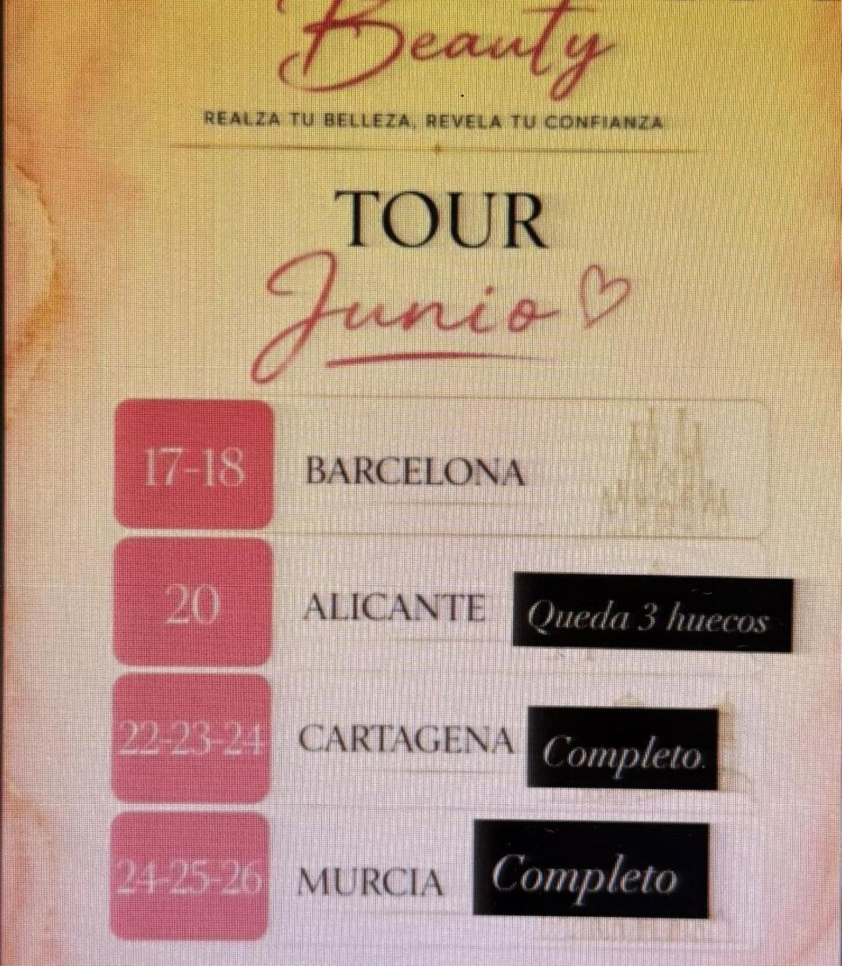 Anuncio del tour de tratamientos estéticos de junio.