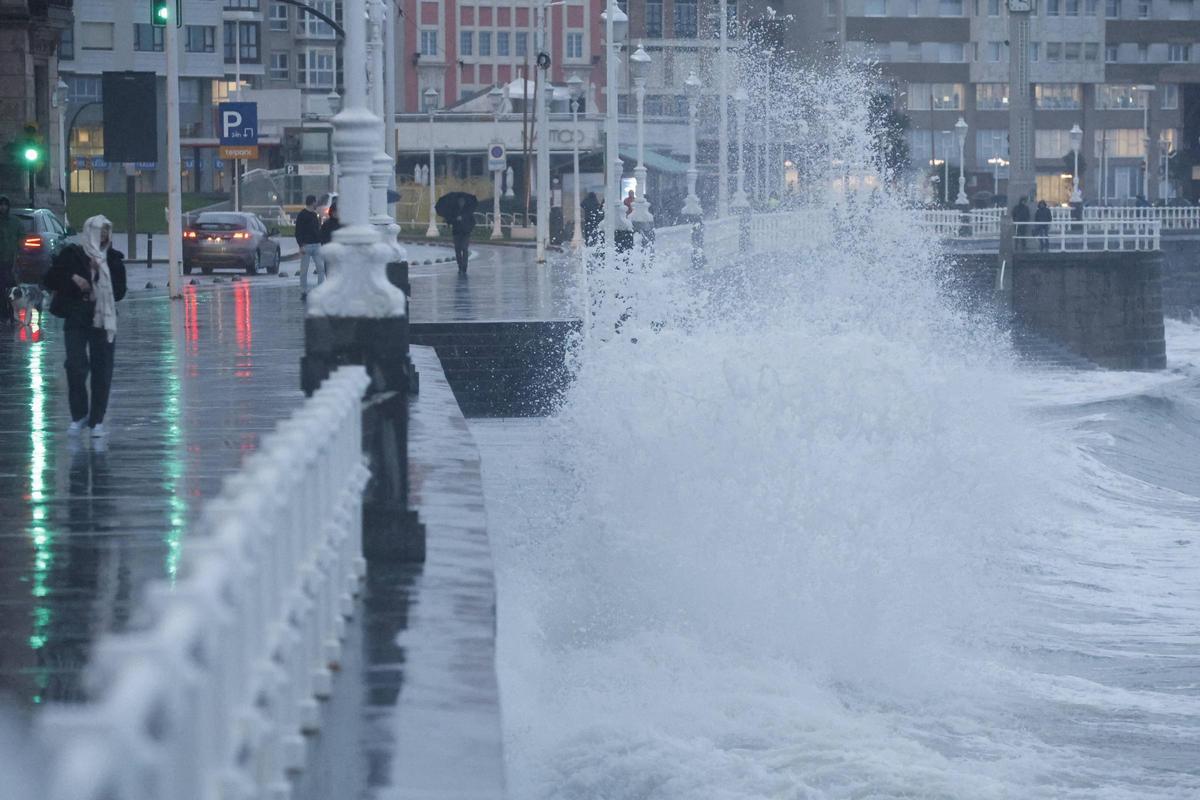 Del rescate de un perro en el mar a caídas de árboles, motos y antenas: los efectos del fuerte temporal de lluvia y viento en Gijón (en imágenes)