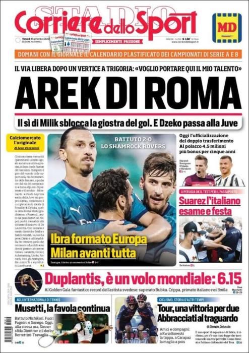 Portada CORRIERE DELLO SPORT viernes 18/09/2020