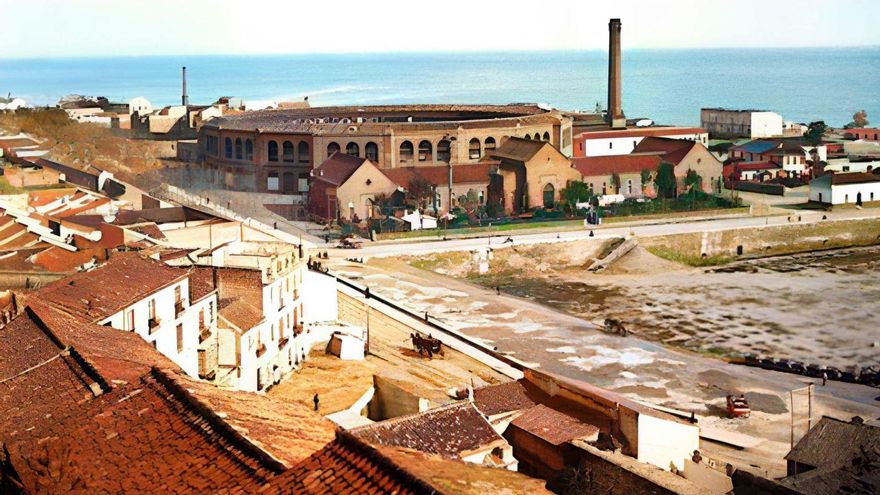 Imagen coloreada de la zona donde se jugó el primer partido de fútbol en Málaga en 1904.