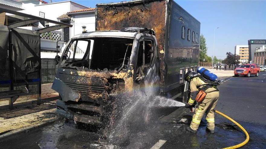 Los bomberos sofocan el incendio de un camión que transportaba un caballo