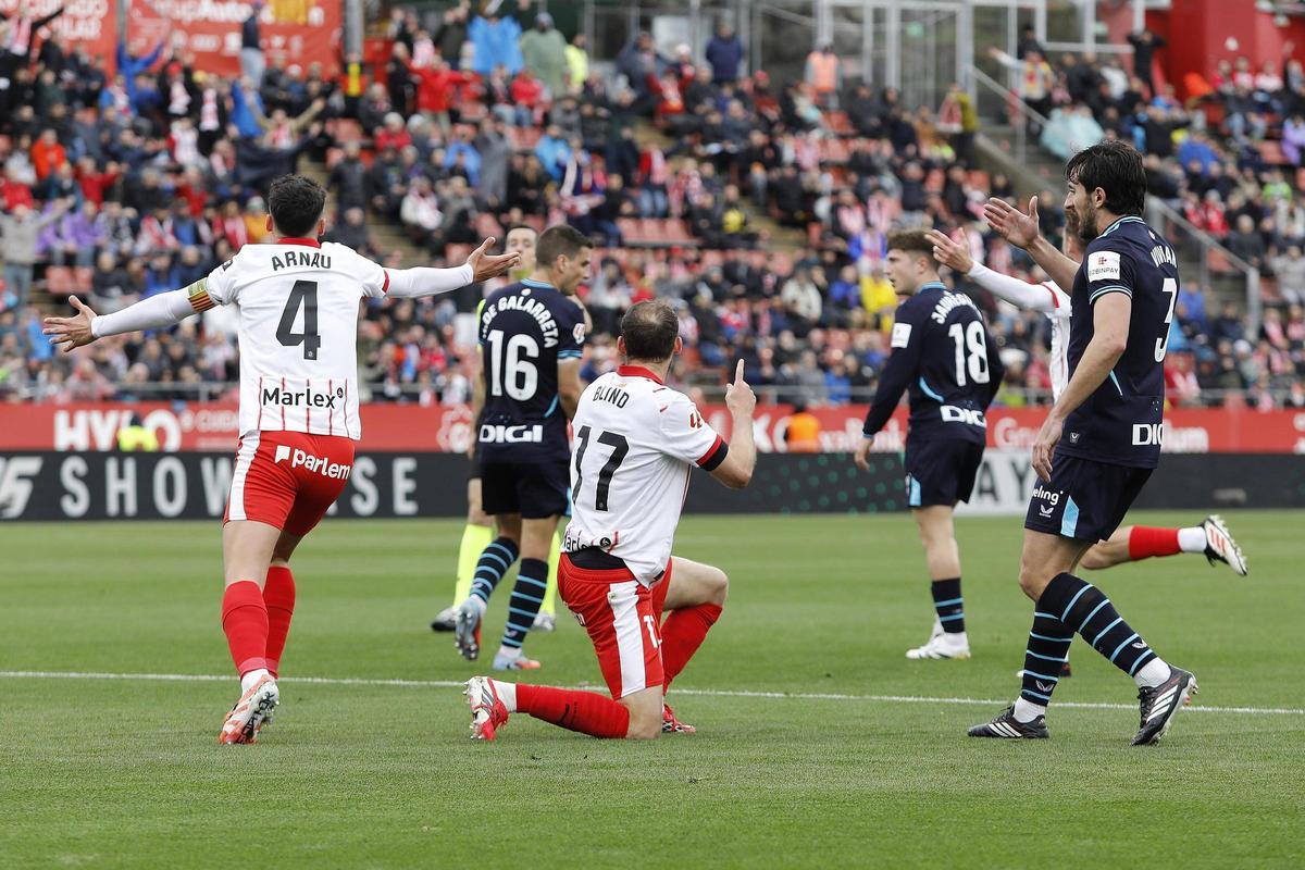 Arnau i Blind, en el darrer partit del Girona a l’estadi, contra l’Athletic.