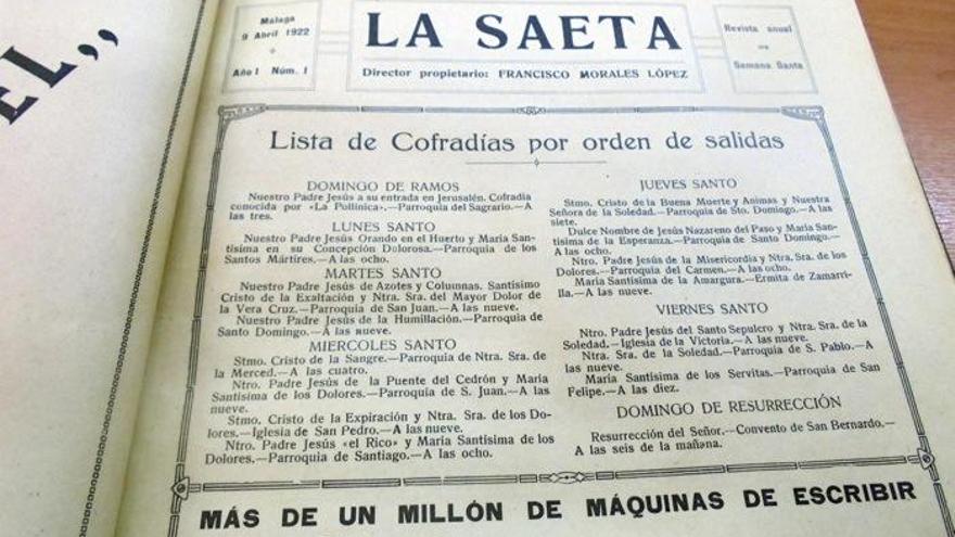 Listado de cofradías de la Semana Santa de 1922 en ese primer número de La Saeta.