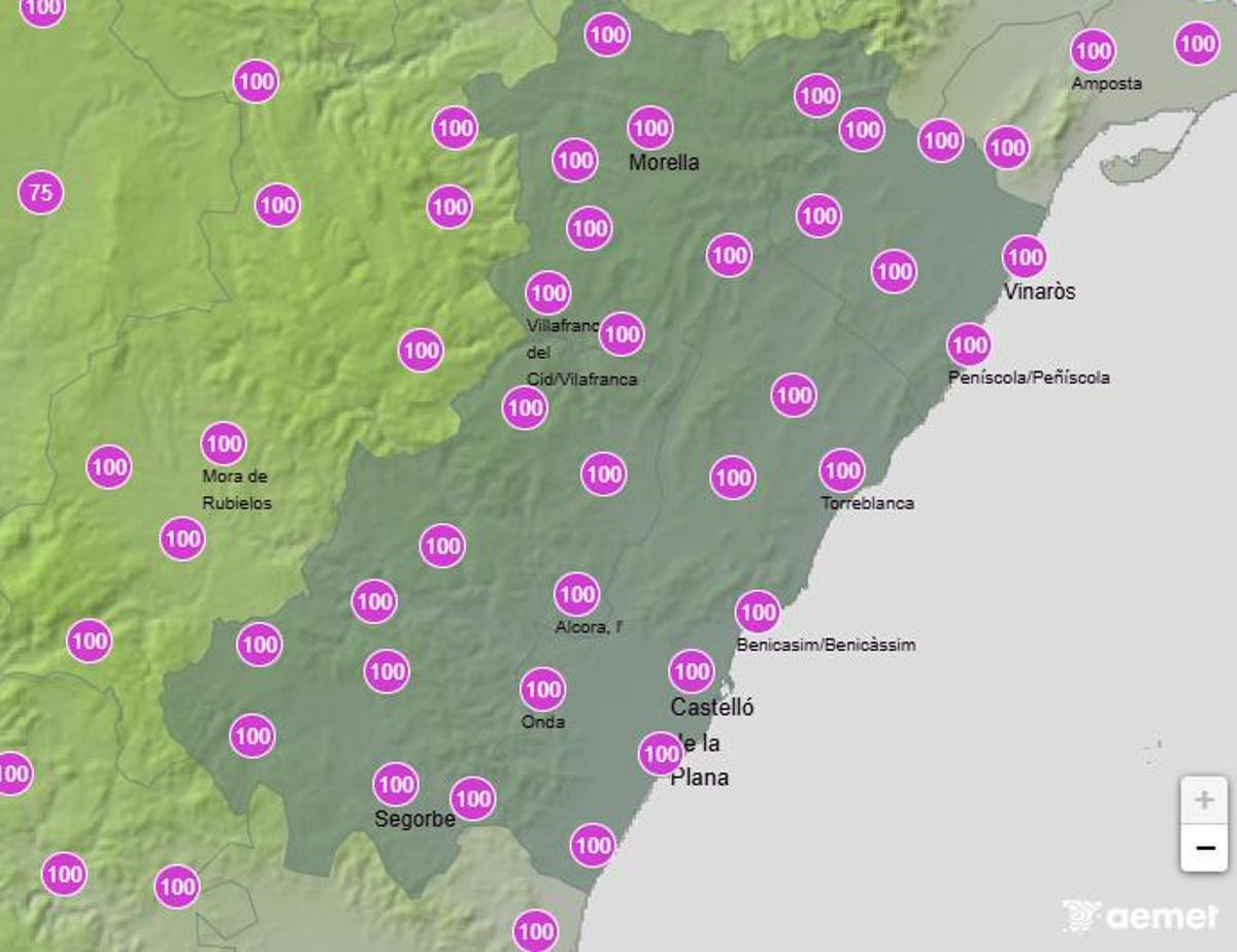 100% lluvia en Castellón este sábado