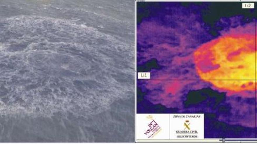 A la izquierda, la zona central de la erupción; a la derecha, la imagen térmica del fenómeno. / efe