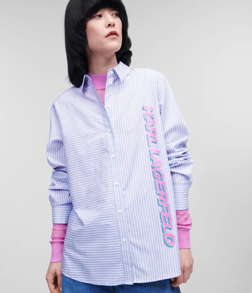 Camisa de rayas multidireccionales con logotipo futurista de Karl Lagerfeld