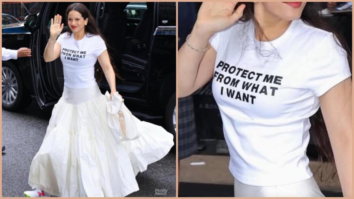Rosalía, a su salida de un hotel de Nueva York, con una camiseta con el título de una canción de Placebo.