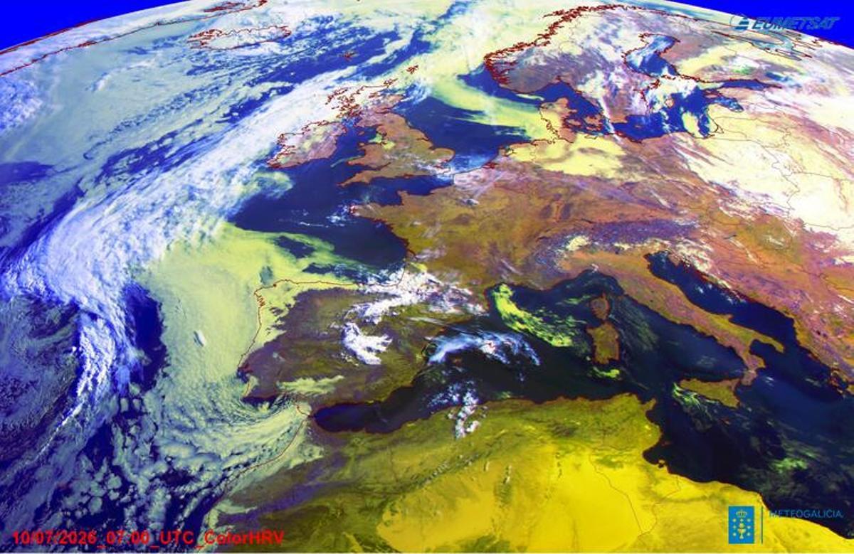 Imagen de MeteoGalicia en la que se aprecia la DANA frente a las costas de Portugal