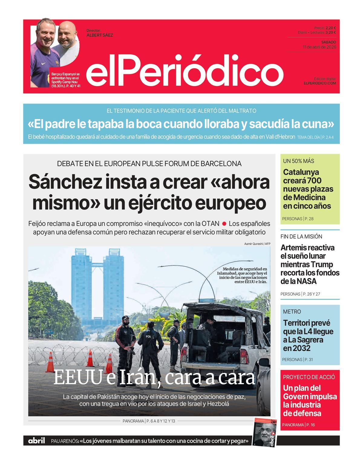 La portada de EL PERIÓDICO del 11 de abril de 2026
