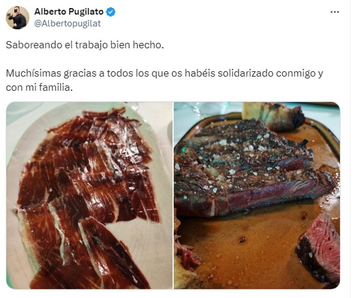 Tuit de Alberto Pugilato tras la agresión.