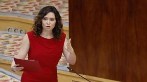 Isabel Díaz Ayuso en el pleno en la Asamblea de Madrid