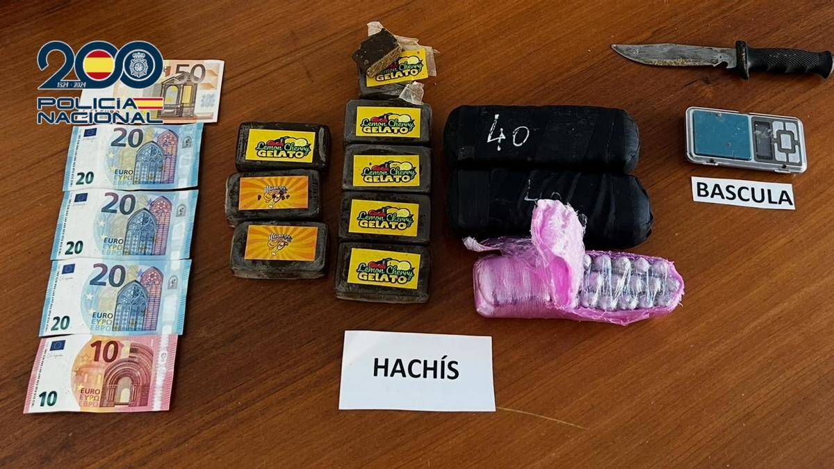 Droga y dinero incautado al detenido en Alicante.