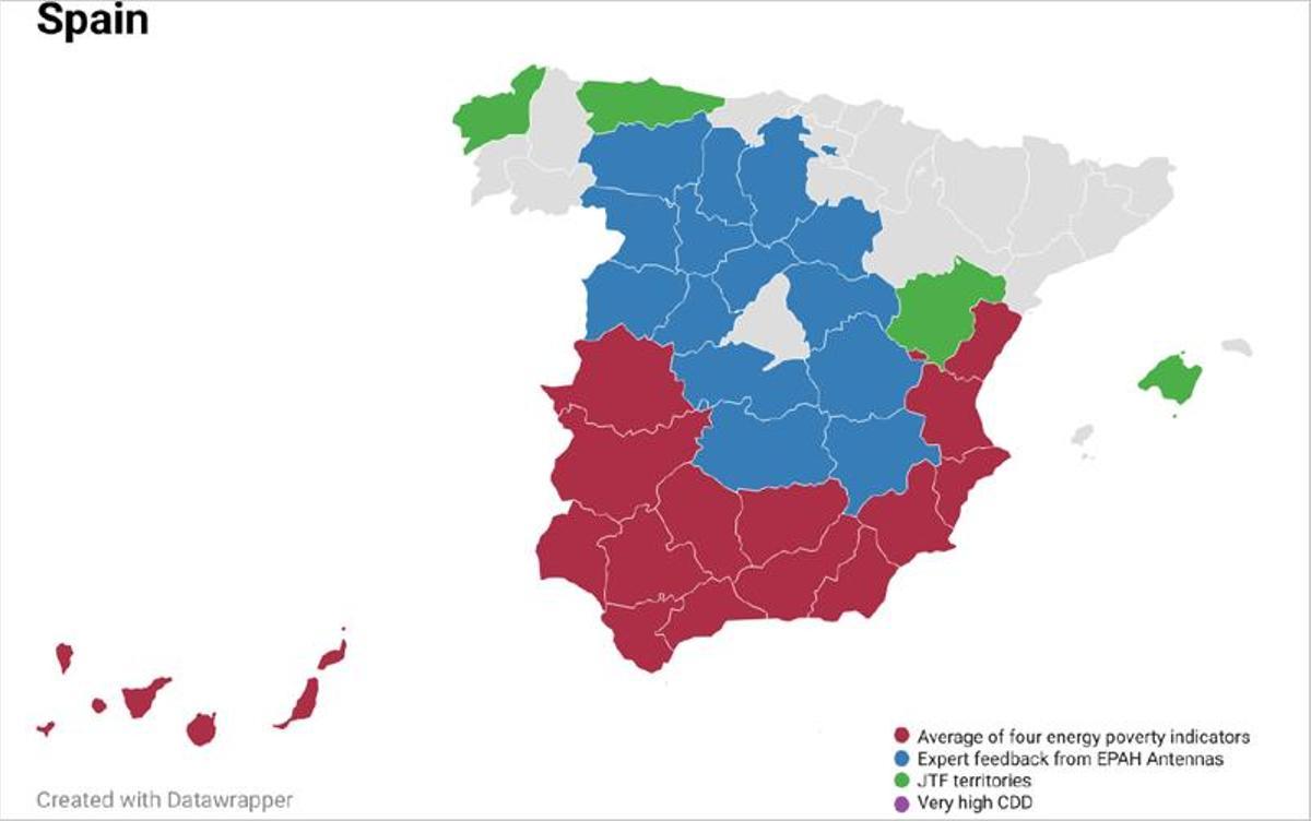 Regiones de España con mayor vulnerabilidad a la pobreza energética.