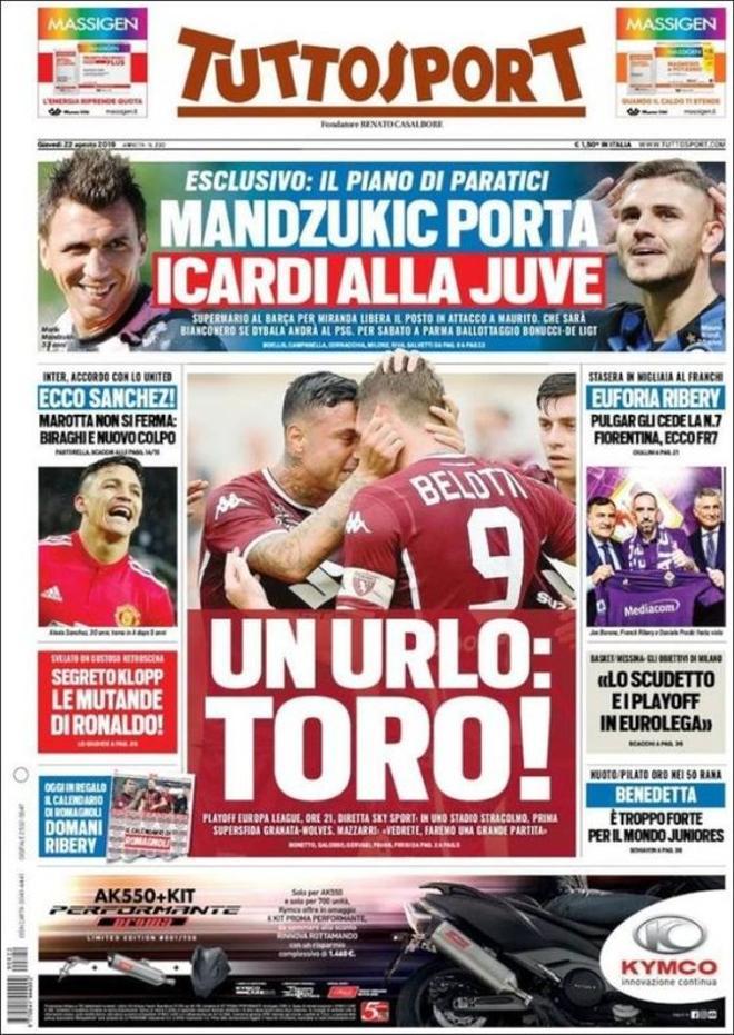 Portada de Tuttosportt del 22 de agosto de 2019