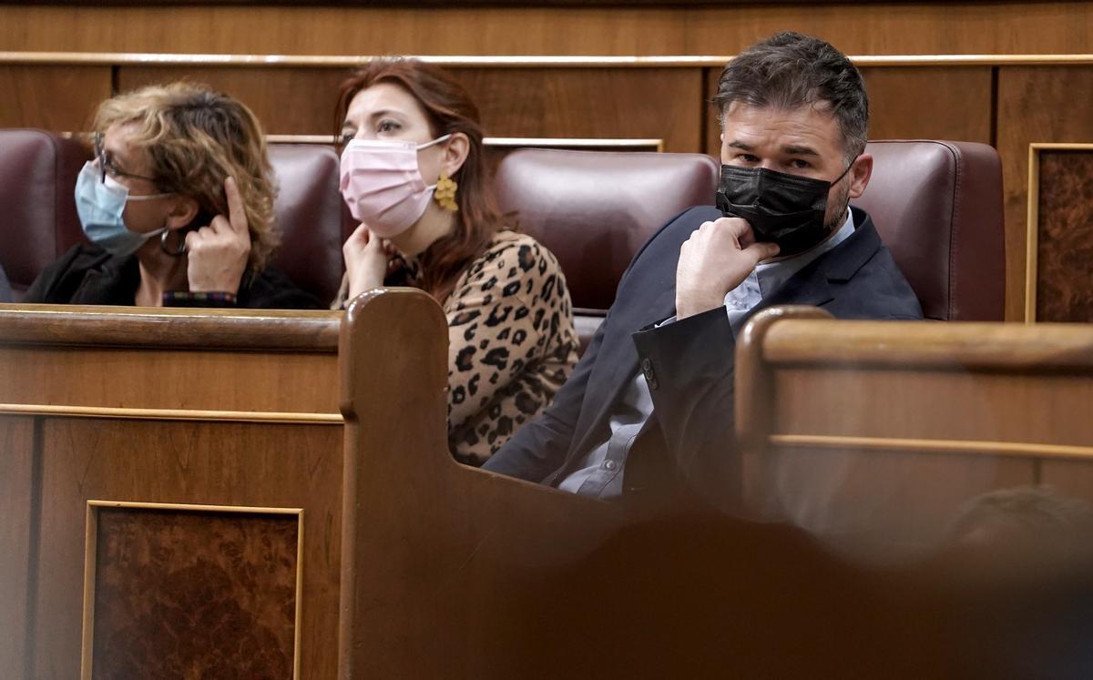 ERC tacha de estafa la reforma laboral y acusa al Gobierno de presionar. En la foto, Gabriel Rufián, en el Congreso.